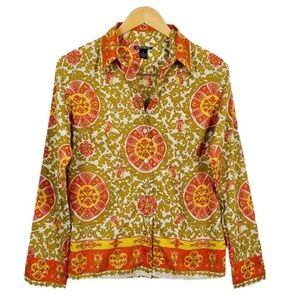 Lucky Brand Yellow/Orange Boho Print
Casual Cotton Button Down Shirt - Medium